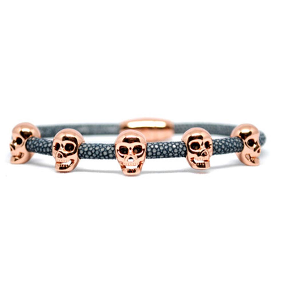 Skull Bracelet | Gray with Rose Gold Skulls | Double Bone