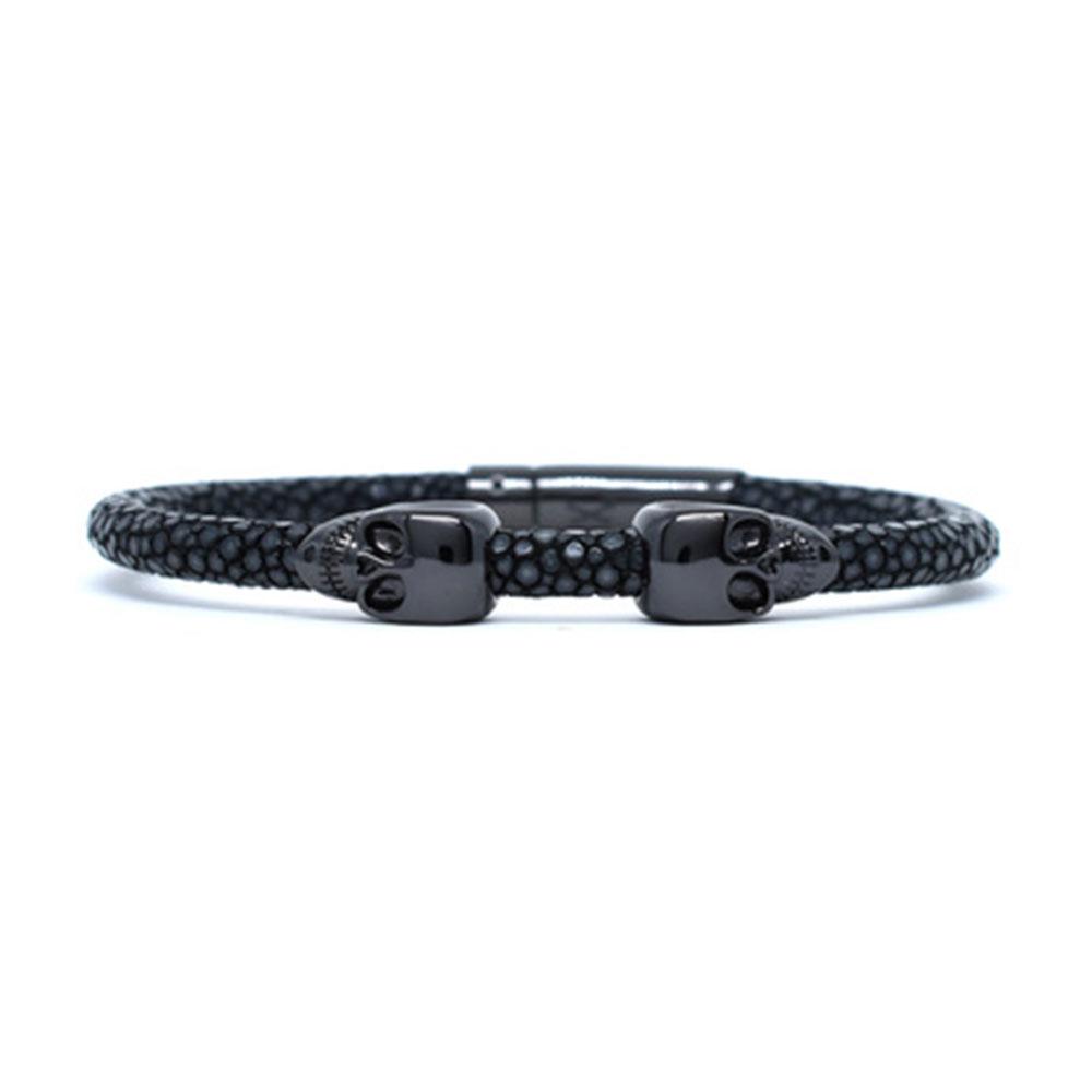 Skull Bracelet | Black | 2 Black Skulls | Double Bone