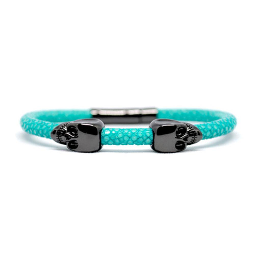 Skull Bracelet | Turquoise | 2 Black Skulls | Double Bone