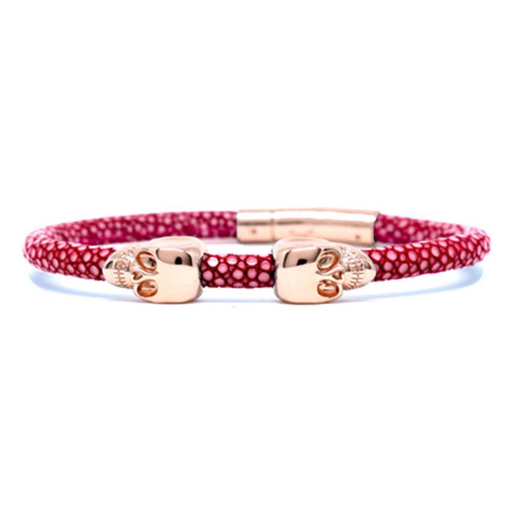 Skull Bracelet | Wine | 2 Rose Gold Skulls | Double Bones